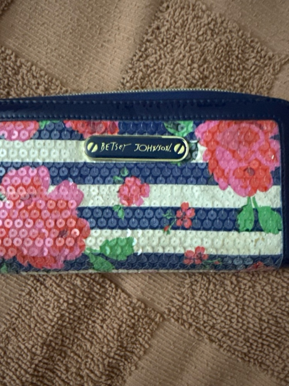 Betsey Johnson Navy Stripe Floral Card Holder